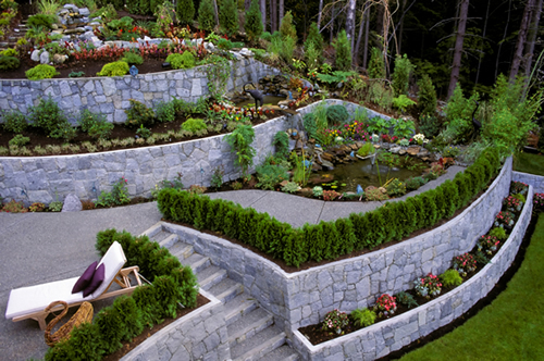 Retaining wall with water feature